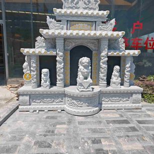 内蒙古芝麻白中国黑石材套墓 花岗岩墓碑
